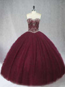 Nice Beading Sweet 16 Dress Burgundy Lace Up Sleeveless Floor Length