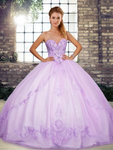 Lavender Sweetheart Neckline Beading and Embroidery Ball Gown Prom Dress Sleeveless Lace Up