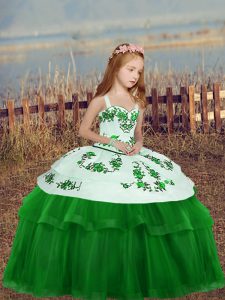 Great Floor Length Ball Gowns Sleeveless Green Pageant Gowns For Girls Zipper
