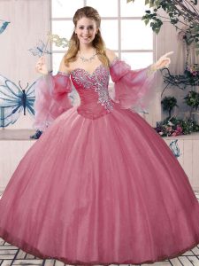 Fashionable Pink Sweetheart Lace Up Beading and Ruching Quinceanera Gowns Sleeveless