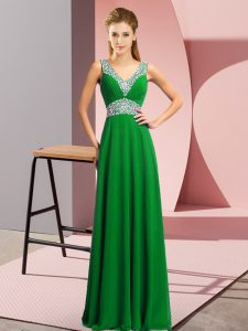 Stunning Sleeveless Chiffon Floor Length Lace Up Homecoming Dress Online in Green with Beading