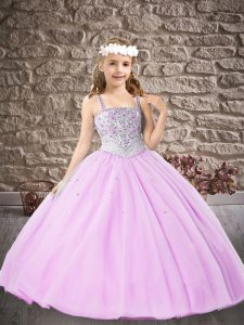 Fashion Sleeveless Lace Up Floor Length Beading and Appliques Kids Formal Wear