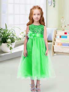 Custom Designed Green Scoop Zipper Sequins and Hand Made Flower Flower Girl Dresses for Less Sleeveless