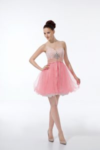 Mini Length Zipper Dress for Prom Baby Pink for Prom and Party with Lace and Appliques