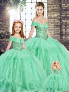 Best Selling Floor Length Ball Gowns Sleeveless Apple Green Quinceanera Dresses Lace Up