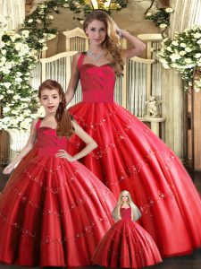 Fashionable Red Tulle Lace Up Halter Top Sleeveless Floor Length 15th Birthday Dress Appliques
