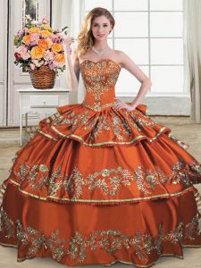 Vintage Organza Sweetheart Sleeveless Lace Up Ruffles and Ruffled Layers Quince Ball Gowns in Rust Red