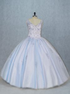 Dramatic Floor Length Side Zipper Quinceanera Gown Blue for Sweet 16 and Quinceanera with Beading