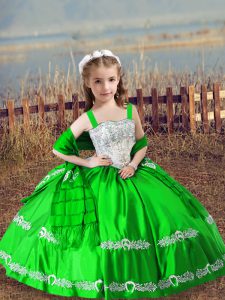 Custom Designed Sleeveless Beading and Embroidery Lace Up Little Girls Pageant Dress