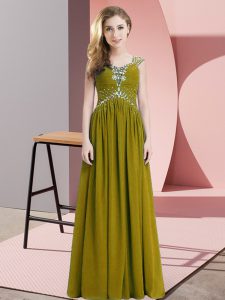 Fancy Olive Green Straps Lace Up Beading and Ruching Homecoming Dress Cap Sleeves