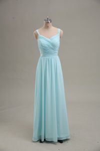 Beautiful Floor Length Empire Sleeveless Blue Dress for Prom Zipper