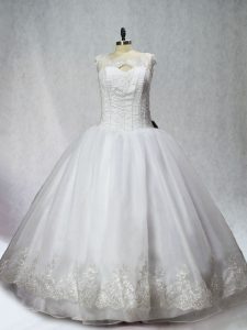 Fantastic Beading and Appliques Quinceanera Dress White Lace Up Sleeveless Floor Length