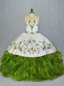Ball Gowns Sweet 16 Dresses Olive Green Sweetheart Organza Sleeveless Floor Length Lace Up