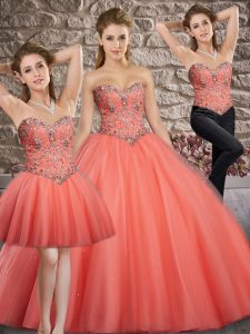 Floor Length Watermelon Red 15 Quinceanera Dress Sweetheart Sleeveless Lace Up