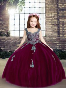 Fuchsia Sleeveless Tulle Lace Up Girls Pageant Dresses for Party and Wedding Party