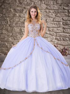 Sumptuous Lavender Sweet 16 Quinceanera Dress Military Ball and Sweet 16 and Quinceanera with Beading High-neck Sleevele