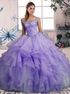 Dynamic Lavender 15th Birthday Dress Military Ball and Sweet 16 and Quinceanera with Beading and Ruffles Off The Shoulde