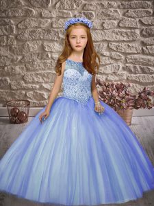 Lavender Sleeveless Tulle Lace Up Little Girl Pageant Dress for Wedding Party