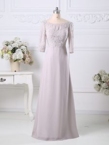 Scoop 3 4 Length Sleeve Zipper Prom Dresses Pink Chiffon