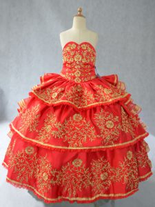 Perfect Sleeveless Lace Up Floor Length Embroidery and Ruffled Layers Little Girl Pageant Dress