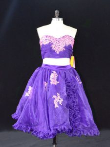 Sleeveless Organza Mini Length Zipper Celeb Inspired Gowns in Purple with Appliques and Ruffles