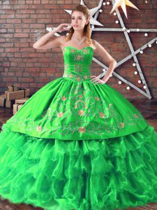 Embroidery Quince Ball Gowns Green Lace Up Sleeveless Floor Length