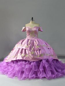 Romantic Sleeveless Chapel Train Lace Up Beading and Embroidery and Ruffles Sweet 16 Quinceanera Dress