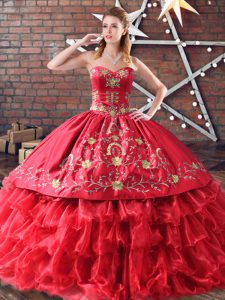 Sweet 16 Quinceanera Dress Embroidery and Ruffled Layers Red Organza