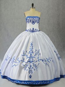 Simple Blue And White Sleeveless Satin Lace Up 15th Birthday Dress for Sweet 16 and Quinceanera