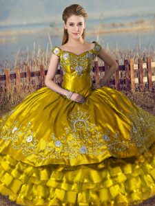 Spectacular Satin Sleeveless Floor Length 15 Quinceanera Dress and Embroidery and Ruffled Layers