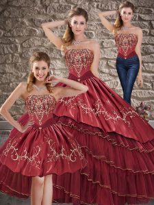 Best Sleeveless Lace Up Floor Length Embroidery and Ruffled Layers Vestidos de Quinceanera