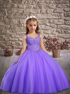 Lavender Straps Lace Up Beading Little Girls Pageant Dress Sleeveless