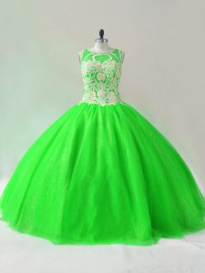 Flirting Tulle Scoop Sleeveless Lace Up Beading Quinceanera Gowns in Green