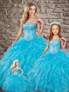 Simple Ball Gowns Sleeveless Baby Blue Sweet 16 Quinceanera Dress Brush Train Lace Up