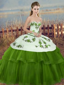 Smart Floor Length Green Ball Gown Prom Dress Tulle Sleeveless Embroidery and Bowknot