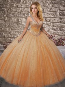 Straps Sleeveless Tulle 15 Quinceanera Dress Beading Lace Up
