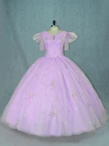 Clearance Lavender Sleeveless Beading Floor Length Quinceanera Gowns