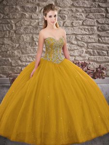 Fantastic Gold Sweetheart Neckline Beading Quinceanera Dresses Sleeveless Lace Up