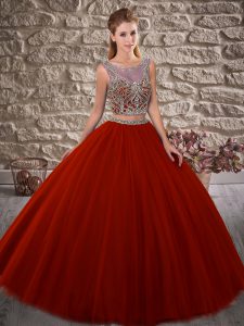 Edgy Wine Red Scoop Lace Up Beading 15 Quinceanera Dress Brush Train Sleeveless