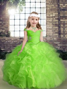 Custom Fit Sleeveless Floor Length Beading and Ruffles Lace Up Kids Formal Wear