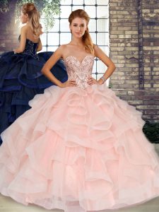 Fancy Sleeveless Beading and Ruffles Lace Up Quince Ball Gowns
