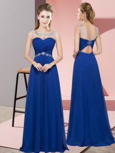 Scoop Sleeveless Backless Dress for Prom Royal Blue Chiffon