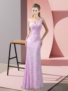 Lilac One Shoulder Neckline Beading and Lace Dress for Prom Sleeveless Criss Cross