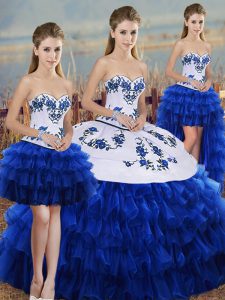 High End Royal Blue Sweetheart Lace Up Embroidery and Ruffled Layers and Bowknot Sweet 16 Dresses Sleeveless