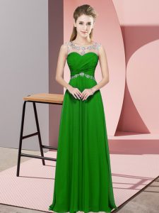 Custom Made Sleeveless Floor Length Beading Backless Prom Gown with Green