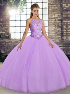 Comfortable Ball Gowns Quinceanera Gown Lavender Scoop Tulle Sleeveless Floor Length Lace Up