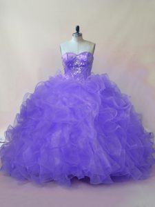 Sweetheart Sleeveless Sweet 16 Dress Floor Length Beading and Ruffles Lavender Organza