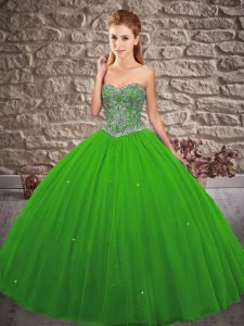 Modest Sleeveless Floor Length Beading Lace Up Vestidos de Quinceanera with Green