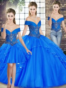 Eye-catching Royal Blue Sleeveless Tulle Lace Up 15th Birthday Dress for Military Ball and Sweet 16 and Quinceanera