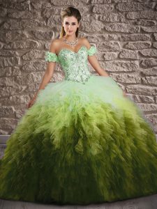 Popular Tulle Sleeveless Quinceanera Dress Brush Train and Beading and Ruffles